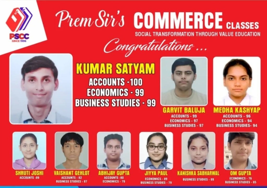 Prem Sir's Commerce Classes 2025-26 Batch Results Toppers Board